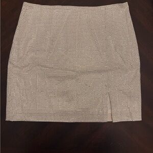 Chic White Mini Pencil Skirt with Silver Details